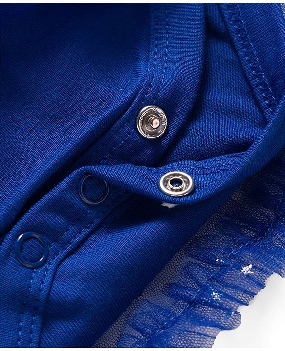 Babyhug 100% Cotton Knit Sleeveless Onesies With Floral Applique & Star Print - Blue