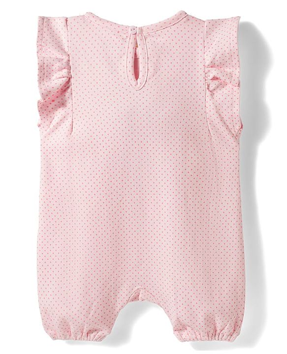 Babyhug 100% Cotton Interlock Knit Half Sleeves Romper With Polka Dots Print & Butterfly Embroidery - Baby Pink