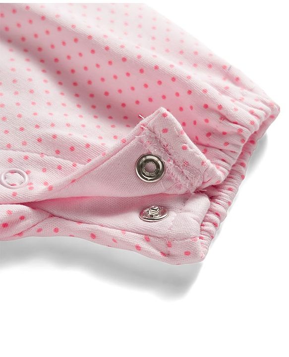 Babyhug 100% Cotton Interlock Knit Half Sleeves Romper With Polka Dots Print & Butterfly Embroidery - Baby Pink