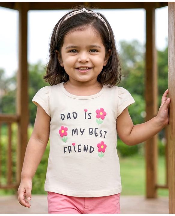 Babyhug Cotton Knit Half Sleeves T-Shirt Text Print - Cream
