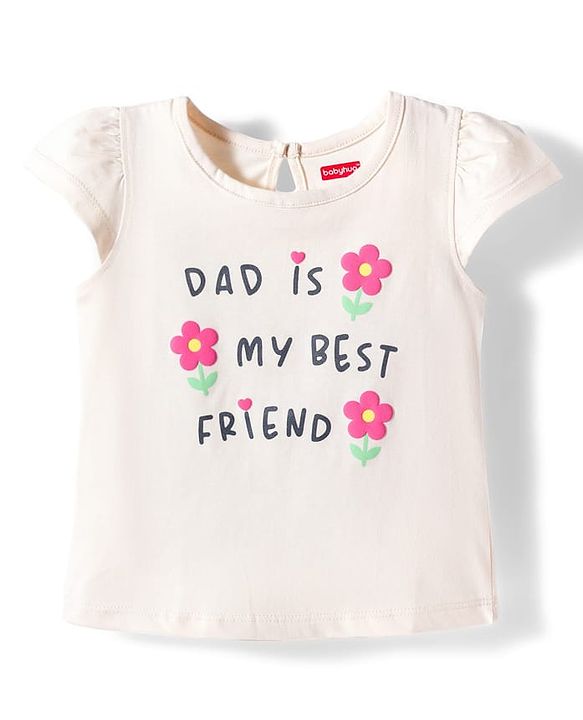 Babyhug Cotton Knit Half Sleeves T-Shirt Text Print - Cream