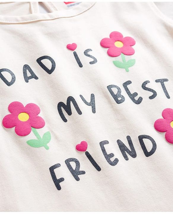 Babyhug Cotton Knit Half Sleeves T-Shirt Text Print - Cream