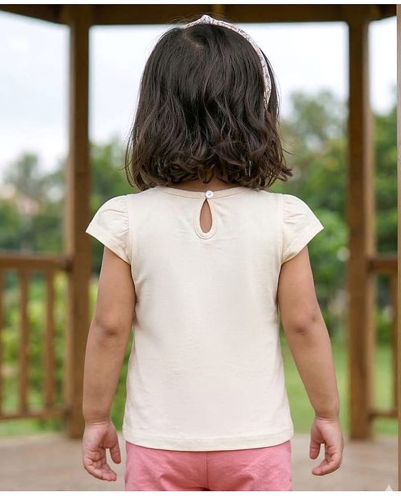 Babyhug Cotton Knit Half Sleeves T-Shirt Text Print - Cream