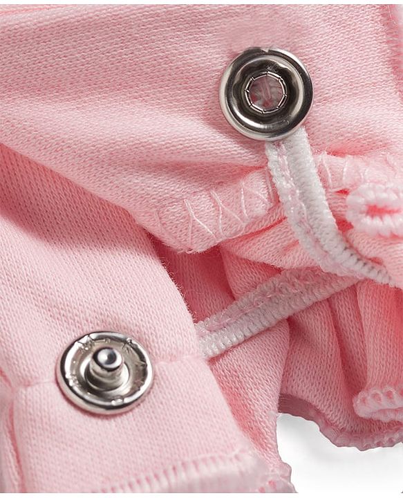 Babyhug 100 % Cotton Knit Half Sleeves Romper With Bow Applique & Headband - Baby Pink