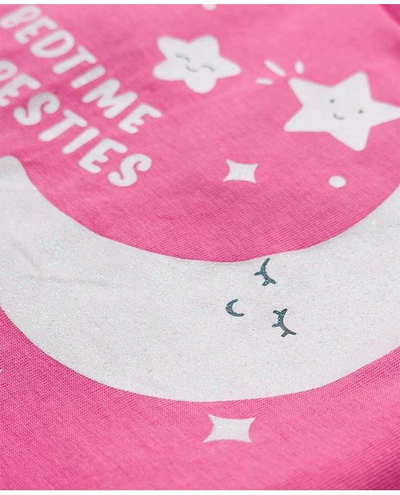 Babyhug 100% Cotton Knit Full Sleeves Moon & Star Printed Pyjama Night Suit Pack Of 2 - Pink & Purple