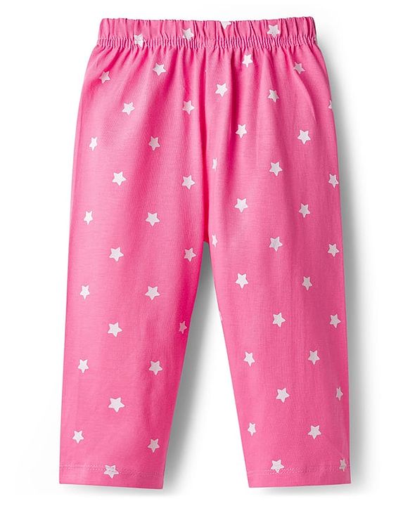Babyhug 100% Cotton Knit Full Sleeves Moon & Star Printed Pyjama Night Suit Pack Of 2 - Pink & Purple