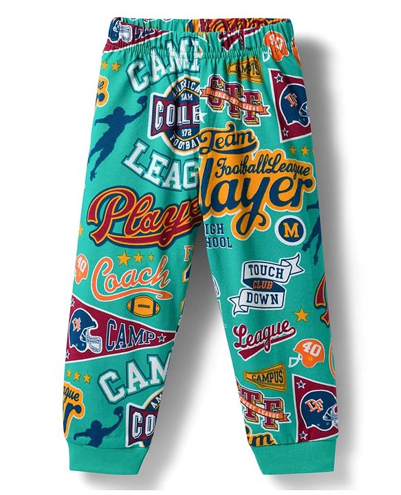 Babyhug 100% Cotton Knit Full Sleeves Sports Theme Printed Co-Ords T-Shirt & Pyjama Night Suits Pack Of 2 - Multicolour