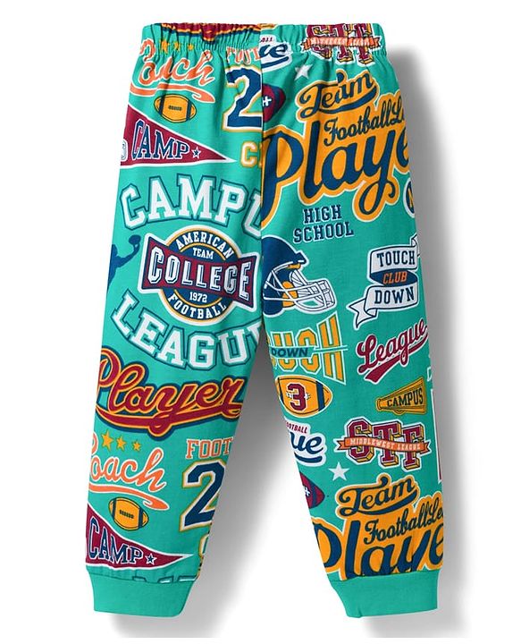 Babyhug 100% Cotton Knit Full Sleeves Sports Theme Printed Co-Ords T-Shirt & Pyjama Night Suits Pack Of 2 - Multicolour