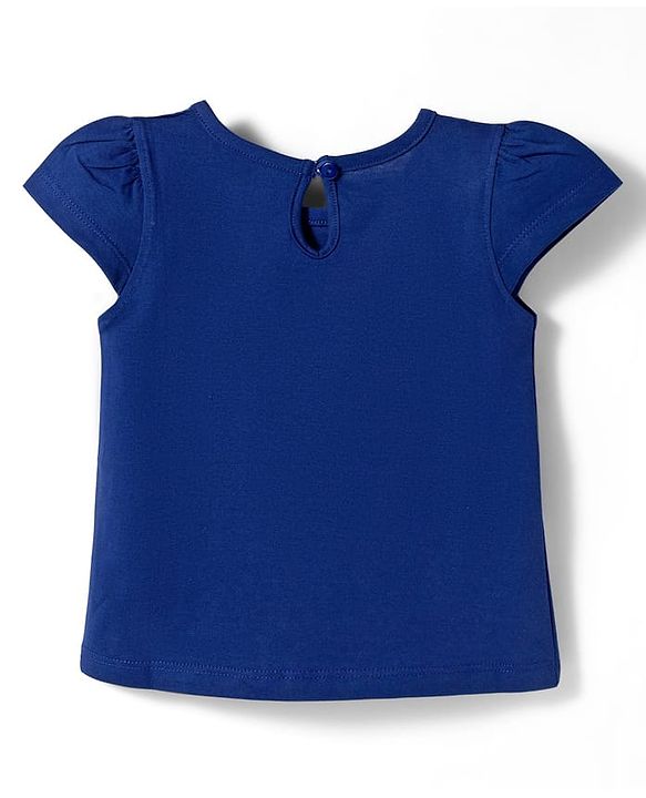 Babyhug Cotton Knit Cap Sleeves T-Shirt with Bow & Text Print - Blue