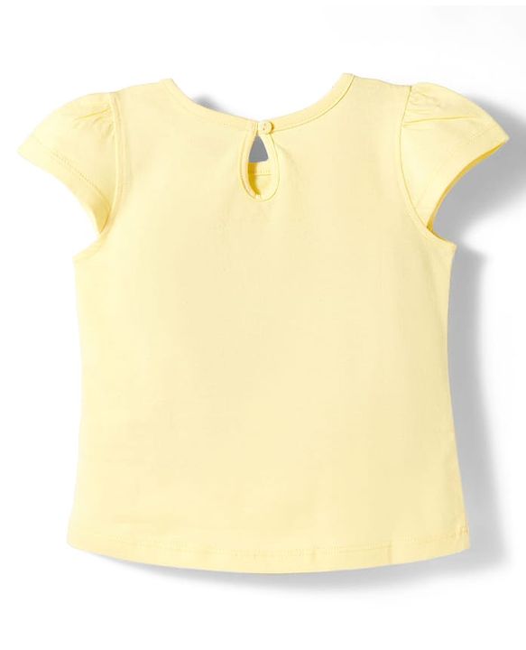 Babyhug Cotton Knit Cap Sleeves T-Shirt with Bow & Text Print - Peach