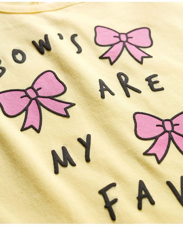Babyhug Cotton Knit Cap Sleeves T-Shirt with Bow & Text Print - Peach