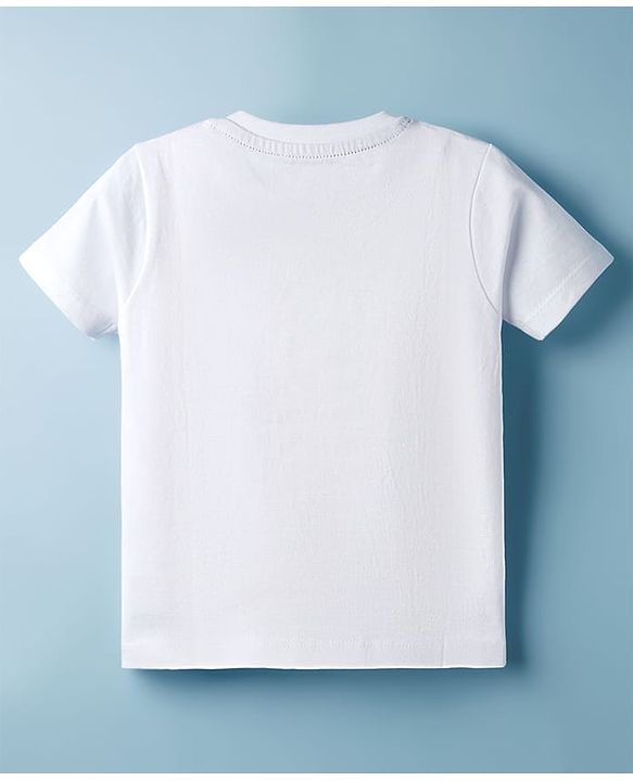 Babyhug 100% Cotton Knit Half Sleeves T-Shirt With Super Star Text Print - White