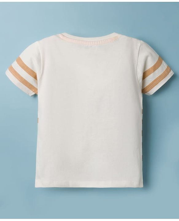 Babyhug 100% Cotton Knit Half Sleeves Striped T-Shirt With Lion Embroidery - Multicolour