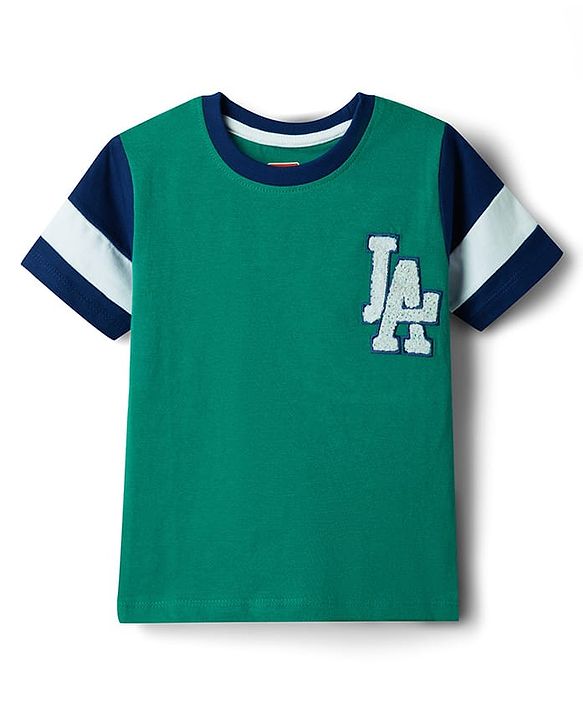 Babyhug Cotton Knit Half Sleeves T-Shirt with LA Embroidery - Multicolor