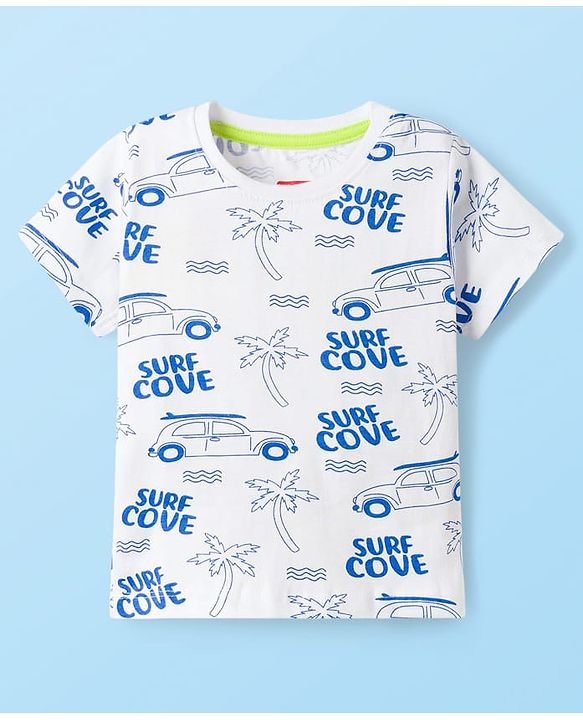 Babyhug 100% Cotton Knit Half Sleeves T-Shirts With Stripes & Beach Theme Printed Pack Of 3 - Multicolour