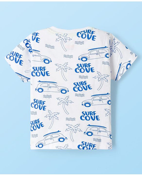 Babyhug 100% Cotton Knit Half Sleeves T-Shirts With Stripes & Beach Theme Printed Pack Of 3 - Multicolour