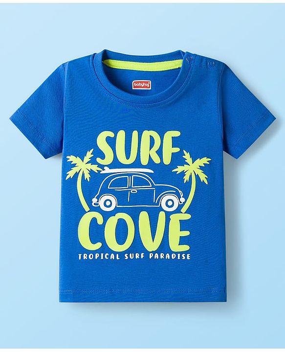 Babyhug 100% Cotton Knit Half Sleeves T-Shirts With Stripes & Beach Theme Printed Pack Of 3 - Multicolour