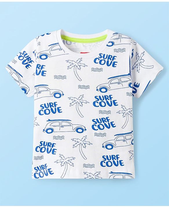 Babyhug 100% Cotton Knit Half Sleeves T-Shirts With Stripes & Beach Theme Printed Pack Of 3 - Multicolour
