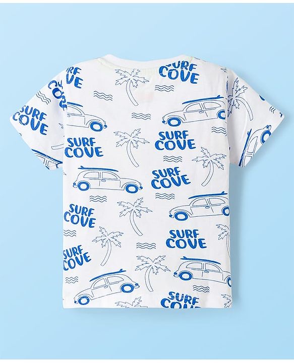 Babyhug 100% Cotton Knit Half Sleeves T-Shirts With Stripes & Beach Theme Printed Pack Of 3 - Multicolour