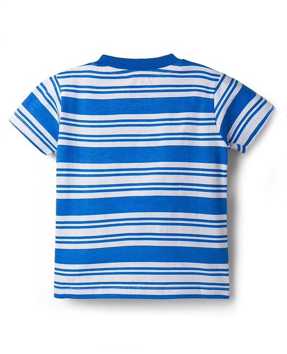 Babyhug Cotton Knit Half Sleeves Striped T-Shirt With Dino Patch - Multicolor