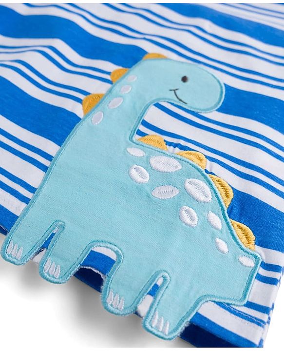 Babyhug Cotton Knit Half Sleeves Striped T-Shirt With Dino Patch - Multicolor