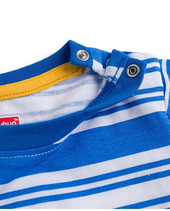 Babyhug Cotton Knit Half Sleeves Striped T-Shirt With Dino Patch - Multicolor