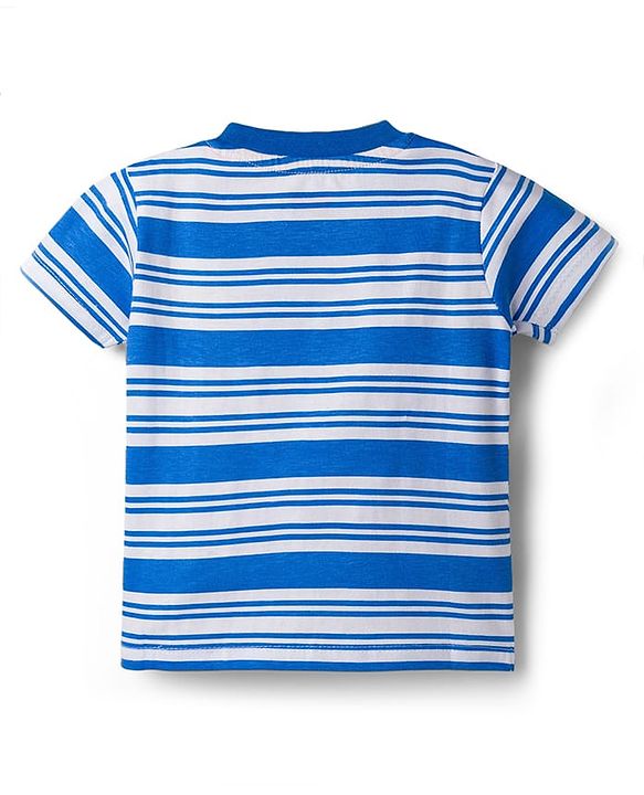 Babyhug Cotton Knit Half Sleeves Striped T-Shirt With Dino Patch - Multicolor