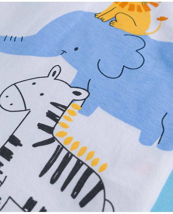 Babyhug 100% Cotton Knit Half Sleeves Polo T-Shirt with Jungle Theme Print - White