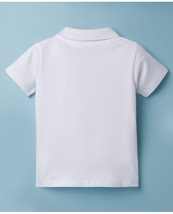 Babyhug 100% Cotton Knit Half Sleeves Polo T-Shirt with Jungle Theme Print - White