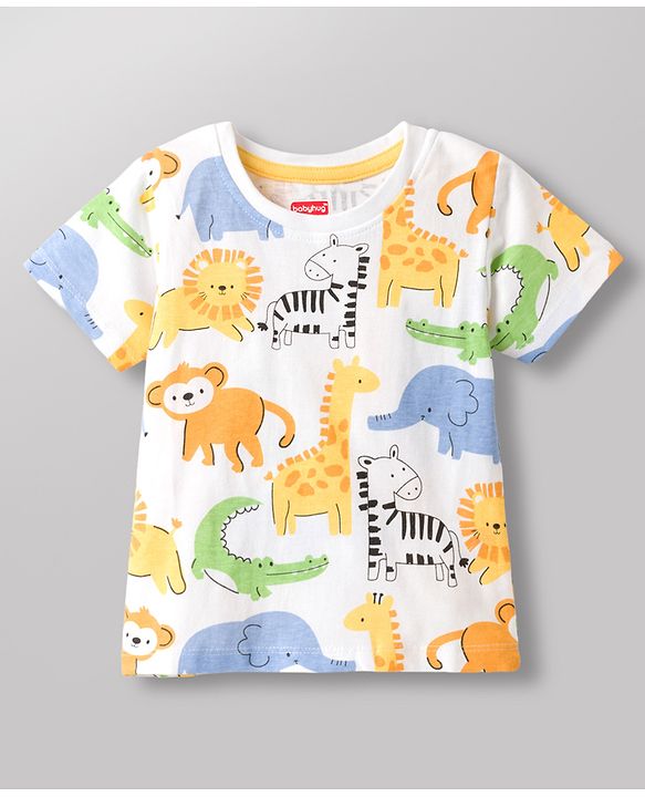Babyhug 100% Cotton Knit Half Sleeves Animal Printed T-Shirt - Multicolour
