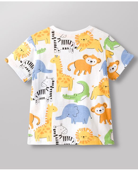 Babyhug 100% Cotton Knit Half Sleeves Animal Printed T-Shirt - Multicolour
