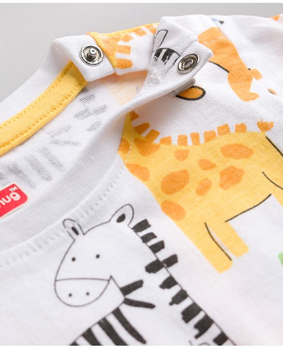 Babyhug 100% Cotton Knit Half Sleeves Animal Printed T-Shirt - Multicolour