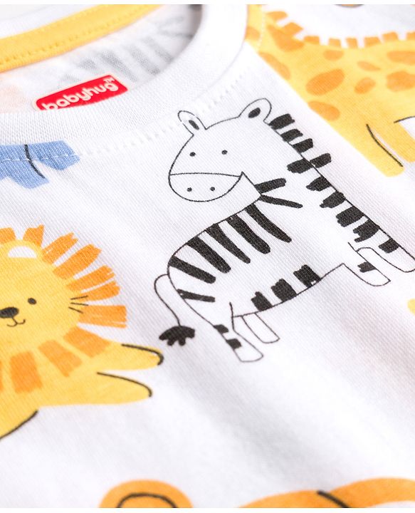 Babyhug 100% Cotton Knit Half Sleeves Animal Printed T-Shirt - Multicolour