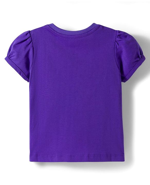 Babyhug Cotton Knit Half Puffed Sleeves T-Shirt & Pajama Night Suit with Floral Print - Purple