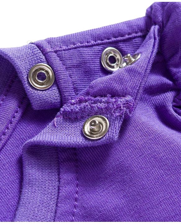 Babyhug Cotton Knit Half Puffed Sleeves T-Shirt & Pajama Night Suit with Floral Print - Purple