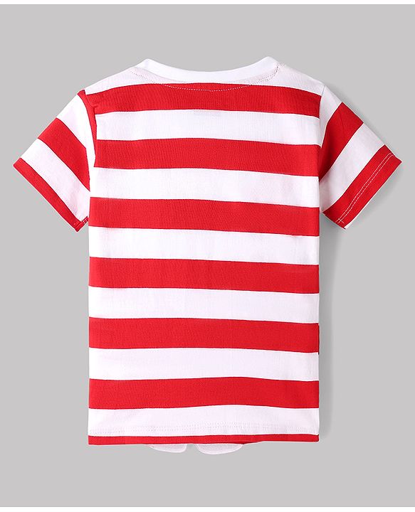 Babyhug Cotton Knit Half Sleeves T-Shirt With Teddy Bear Patch - Multicolor
