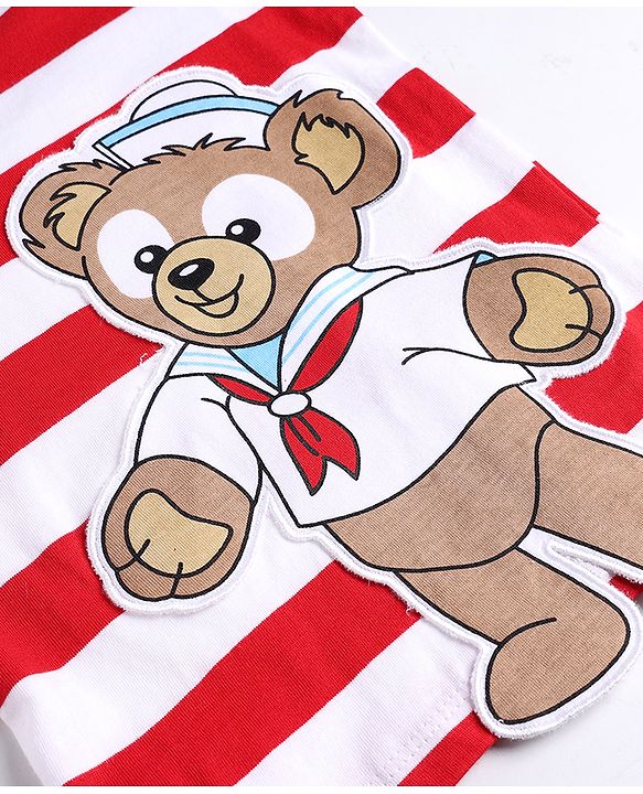 Babyhug Cotton Knit Half Sleeves T-Shirt With Teddy Bear Patch - Multicolor