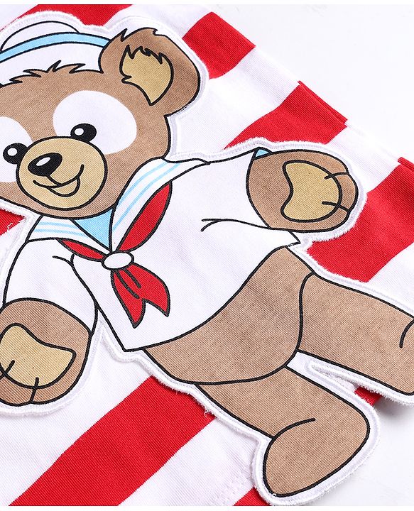 Babyhug Cotton Knit Half Sleeves T-Shirt With Teddy Bear Patch - Multicolor