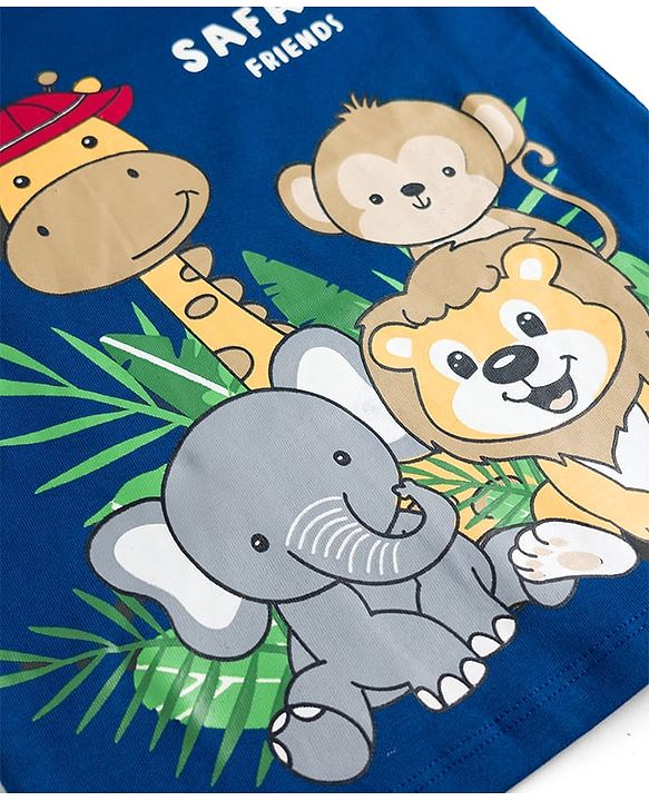 Babyhug Cotton Knit Half Sleeves T-Shirt With Animal Print - Navy Blue