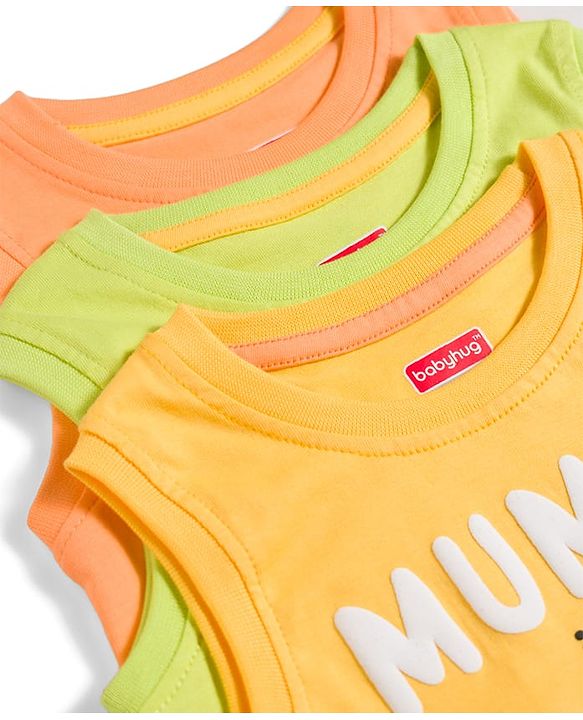Babyhug Cotton Knit Sleeveless Tank T-Shirt With Text Print Pack of 3 - Multicolor
