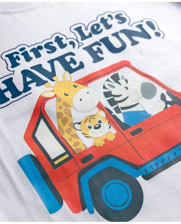 Babyhug Cotton Knit Half Sleeves T-Shirt with Safari Theme Print - White