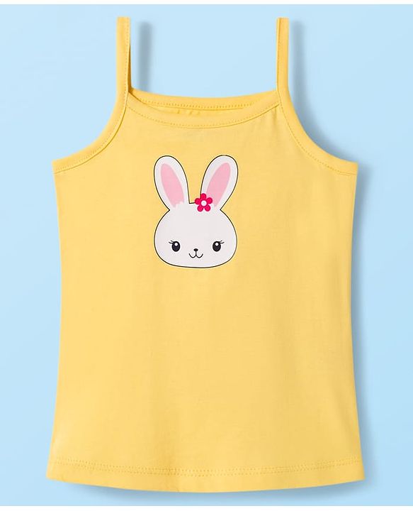 Babyhug 100% Cotton Knit Sleeveless Floral, Bunny & Polka Dots Printed Slips Pack of 3 - White, Yellow & Pink