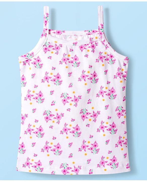 Babyhug 100% Cotton Knit Sleeveless Floral, Bunny & Polka Dots Printed Slips Pack of 3 - White, Yellow & Pink