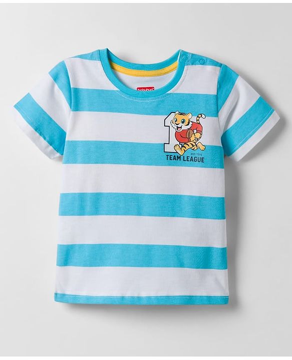 Babyhug Cotton Knit Half Sleeves Striped T-Shirt With Beach Theme Print - Multicolor
