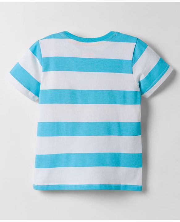 Babyhug Cotton Knit Half Sleeves Striped T-Shirt With Beach Theme Print - Multicolor