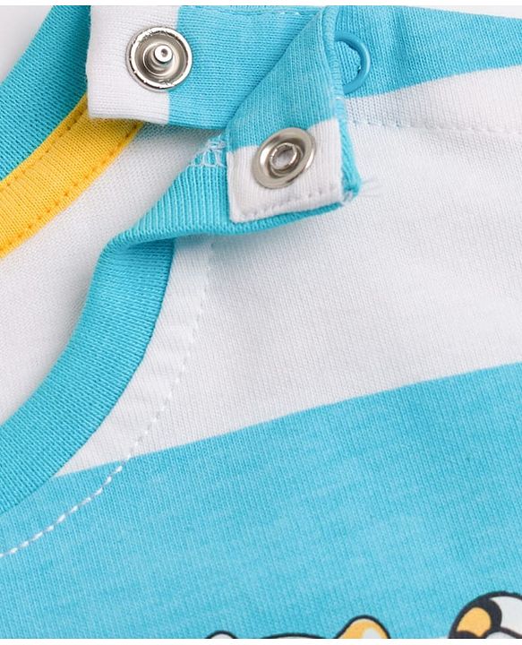 Babyhug Cotton Knit Half Sleeves Striped T-Shirt With Beach Theme Print - Multicolor