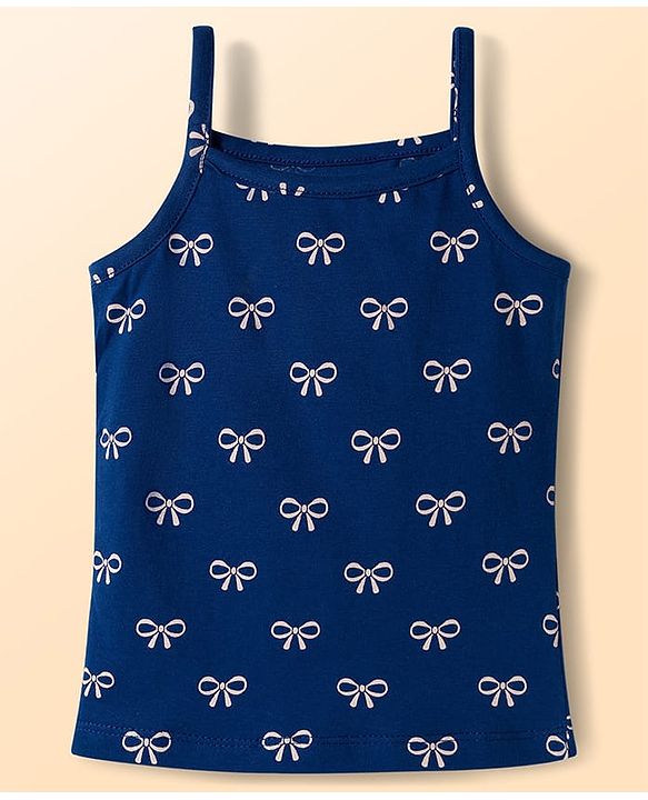 Babyhug 100% Cotton Knit Sleeveless Slips with Bow Print Pack of 3 - Navy Blue Dark Pink & White