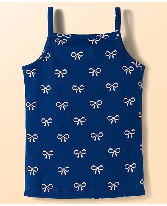 Babyhug 100% Cotton Knit Sleeveless Slips with Bow Print Pack of 3 - Navy Blue Dark Pink & White