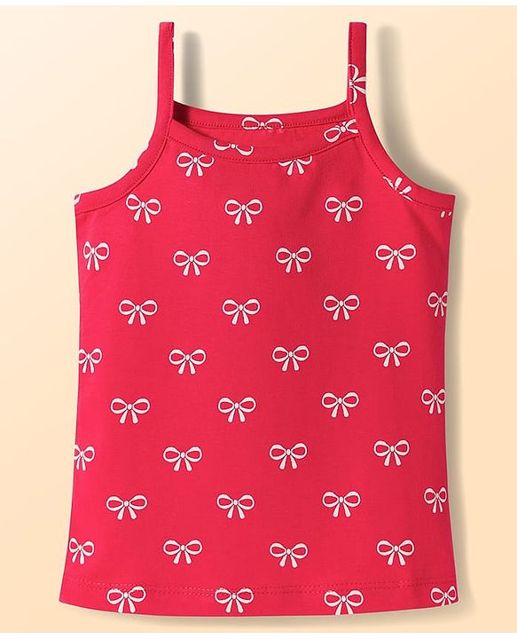 Babyhug 100% Cotton Knit Sleeveless Slips with Bow Print Pack of 3 - Navy Blue Dark Pink & White