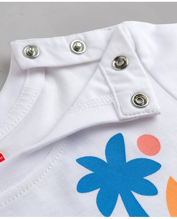 Babyhug Cotton Knit Half Sleeves T-Shirt with Front & Back  Beach Theme Print - White